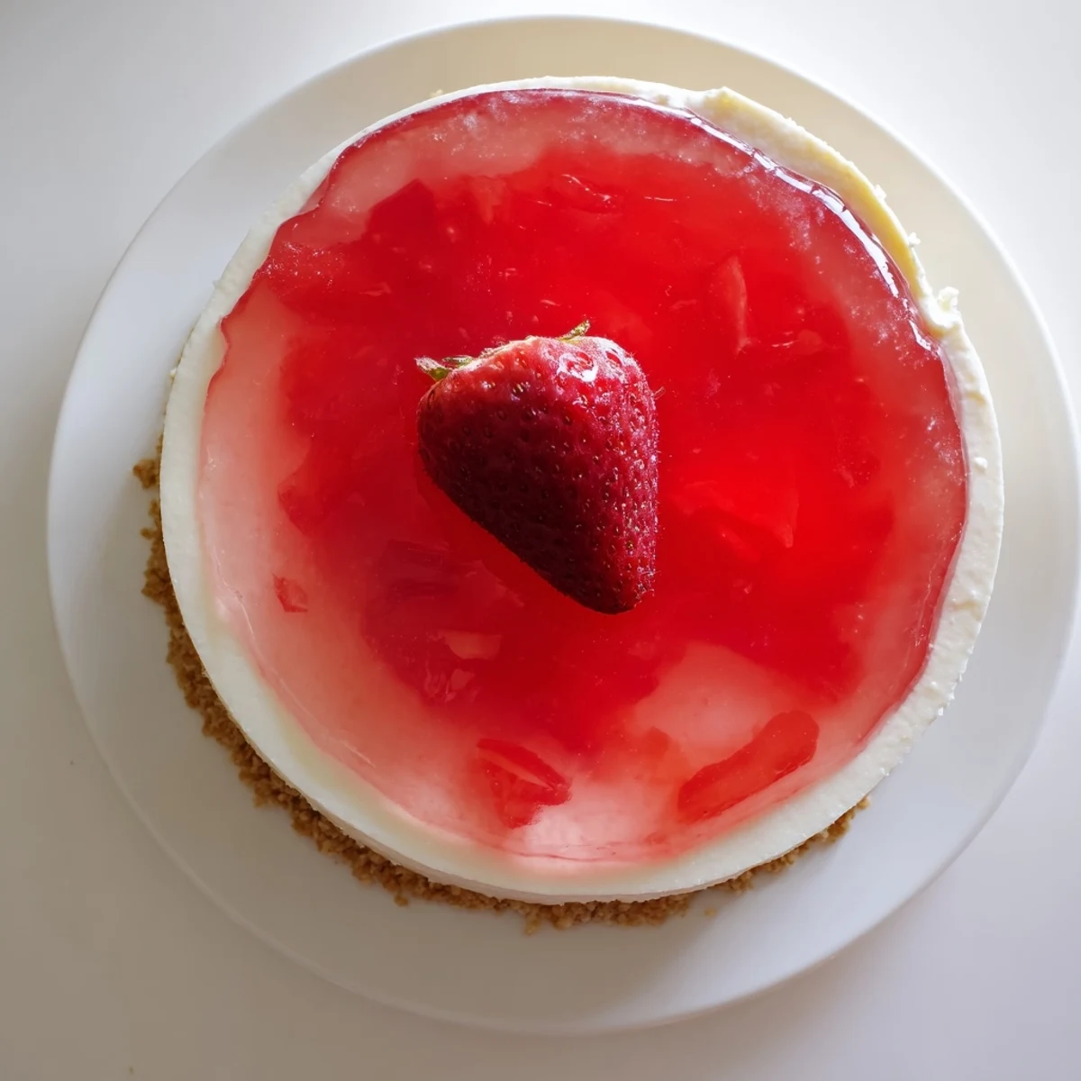 Creamy no bake Greek yogurt jello cheesecake with colorful fruit gelatin layer on graham cracker crust