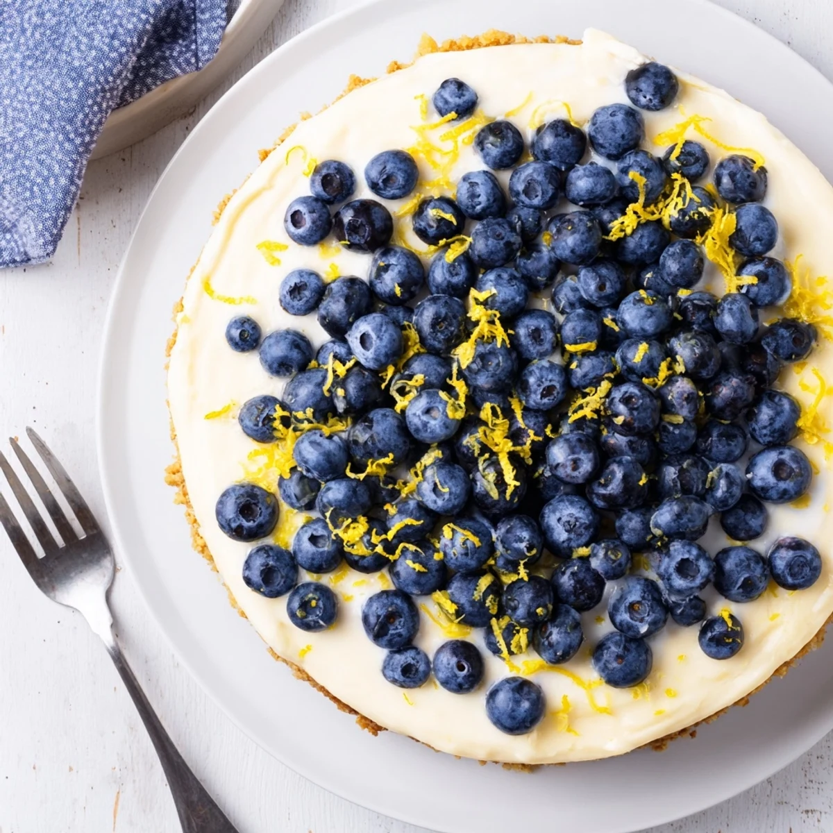 Summer no bake lemon blueberry cream cake dessert garnished with whipped cream and fresh berries