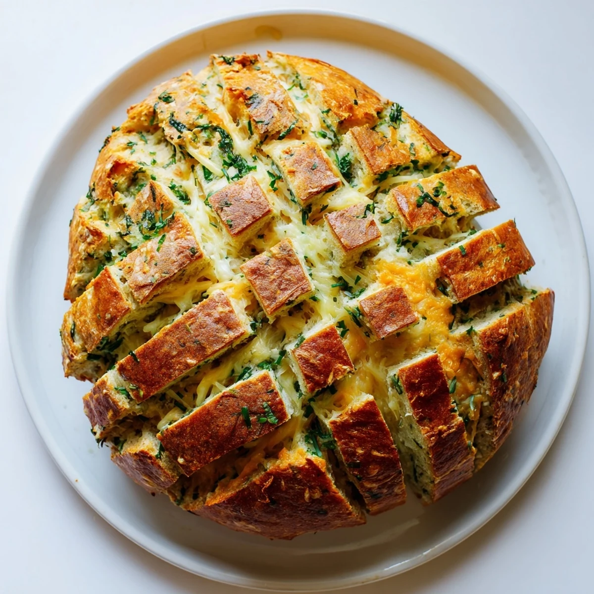 Warm slice of savory cheddar and herb soda bread slathered with melting butter on a wooden board