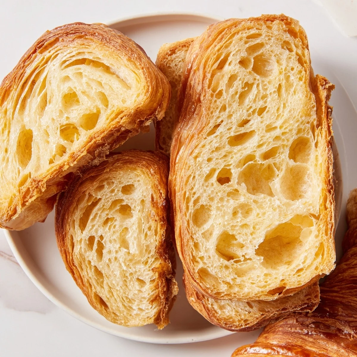 Freshly baked homemade croissant bread cooling on wire rack with golden crispy crust