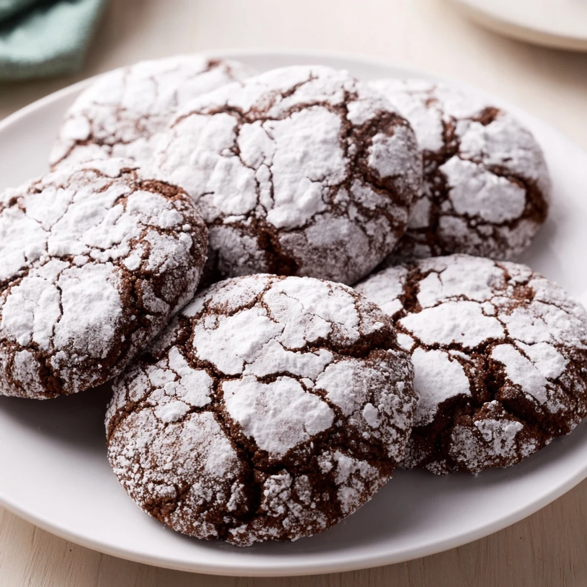 Chewy holiday gingerbread crinkle cookies with molasses and spices topped with a dusting of white confectioners sugar
