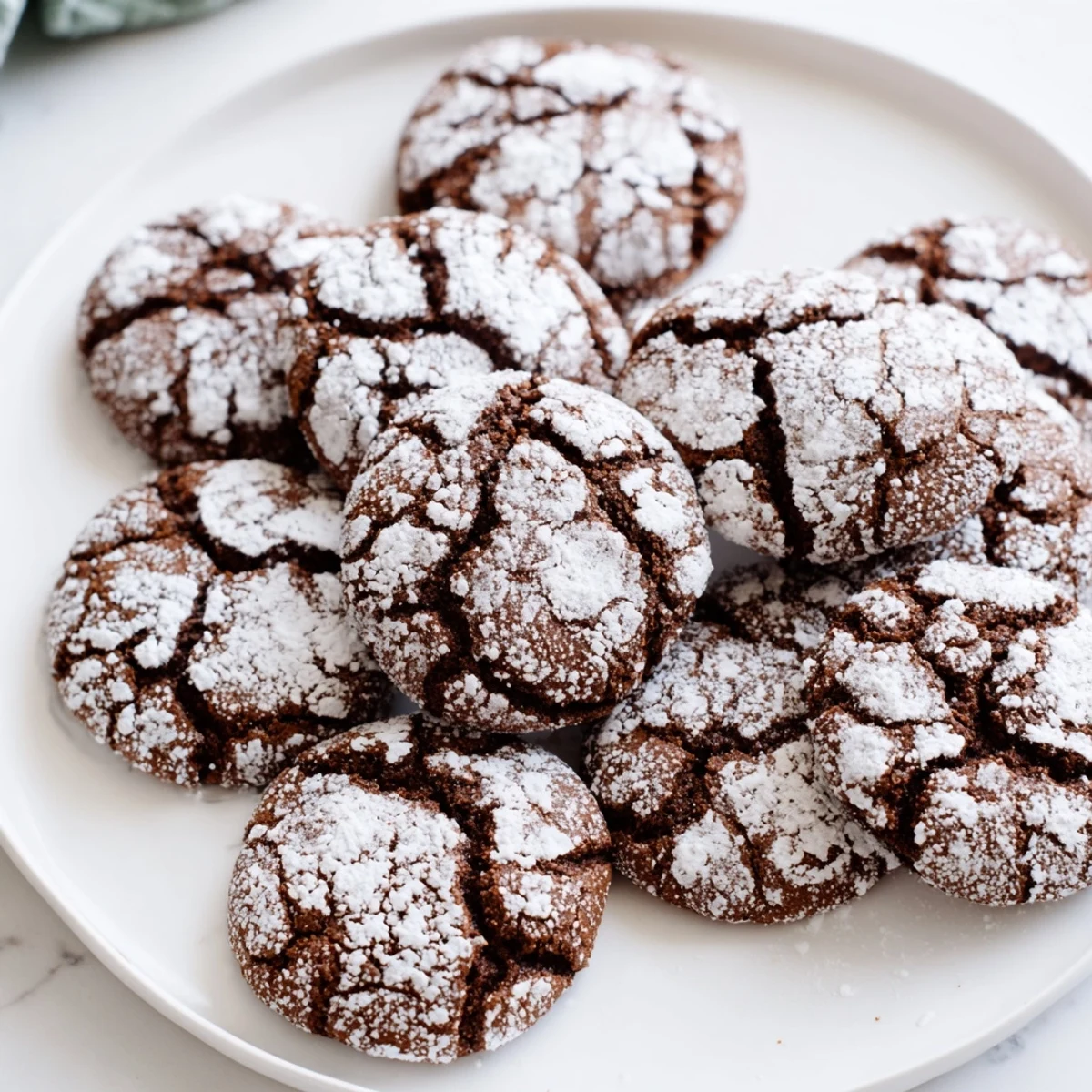 Batch of festive gingerbread crinkle cookies baked to golden perfection with cracked sugary tops on a wooden serving board