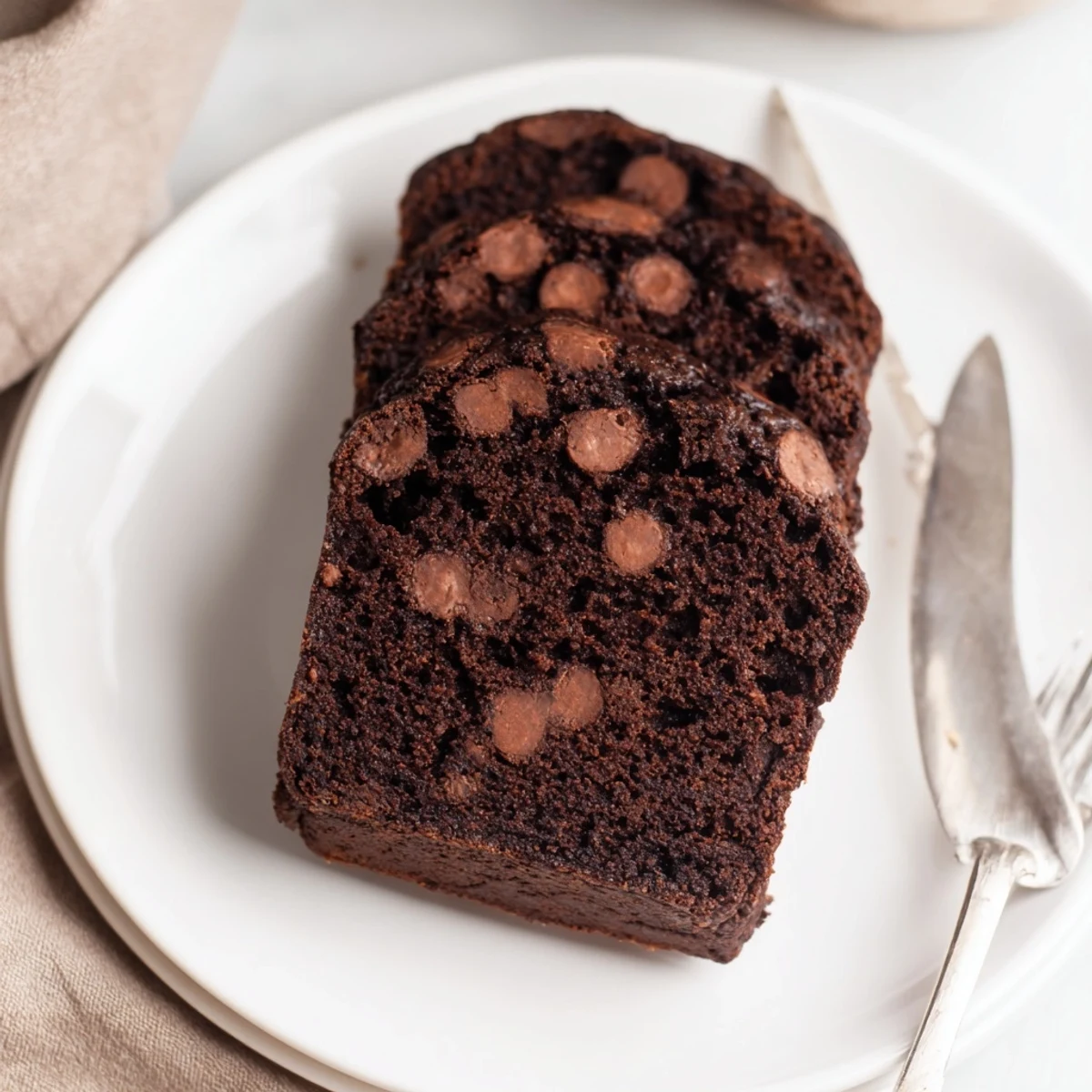 Rich chocolate espresso banana bread showing tender crumb texture with scattered semisweet chocolate chips