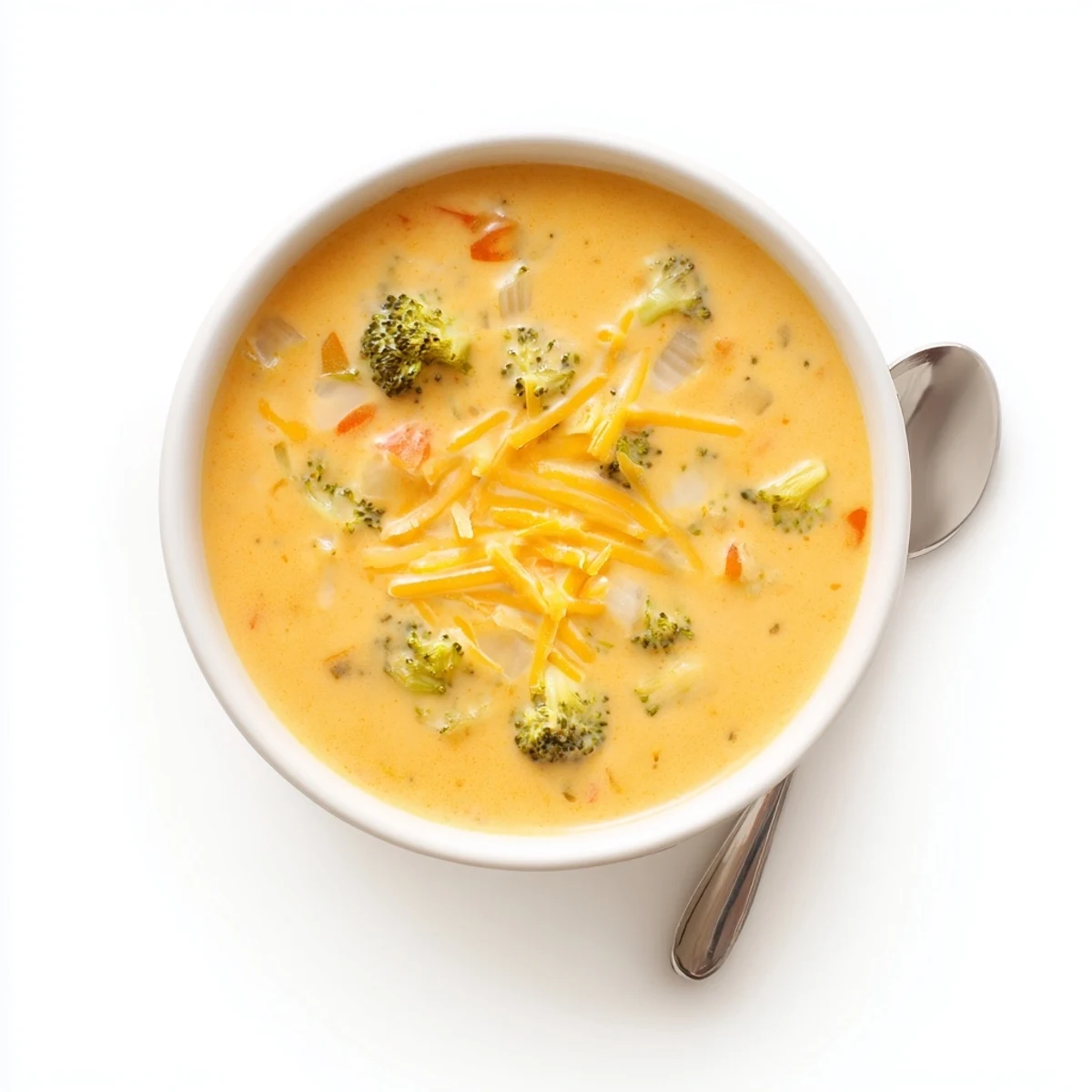 Velvety slow cooker broccoli cheddar soup featuring tender broccoli florets in a rich cheese broth topped with chives