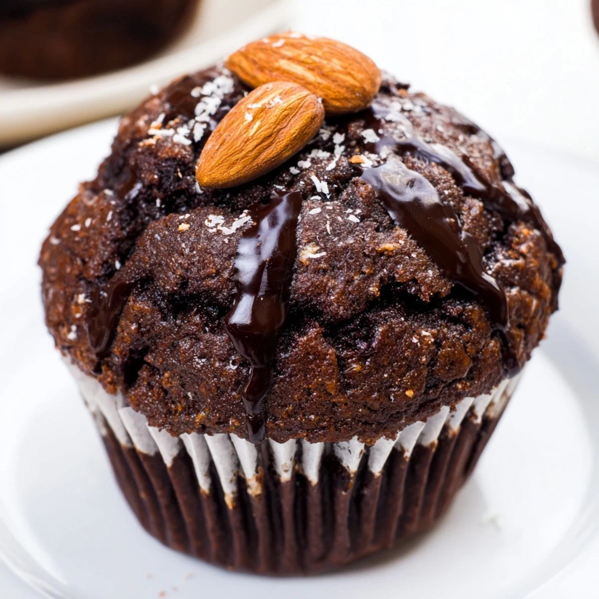 Decadent Flourless Almond Joy Cupcakes with a coconut center on a wire cooling rack