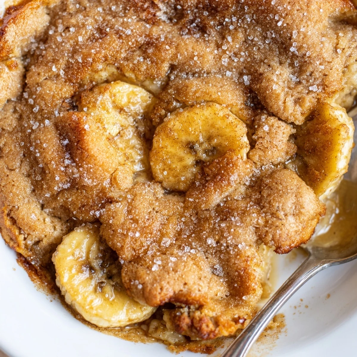 Golden Southern banana cobbler with bubbling fruit under a buttery, browned topping