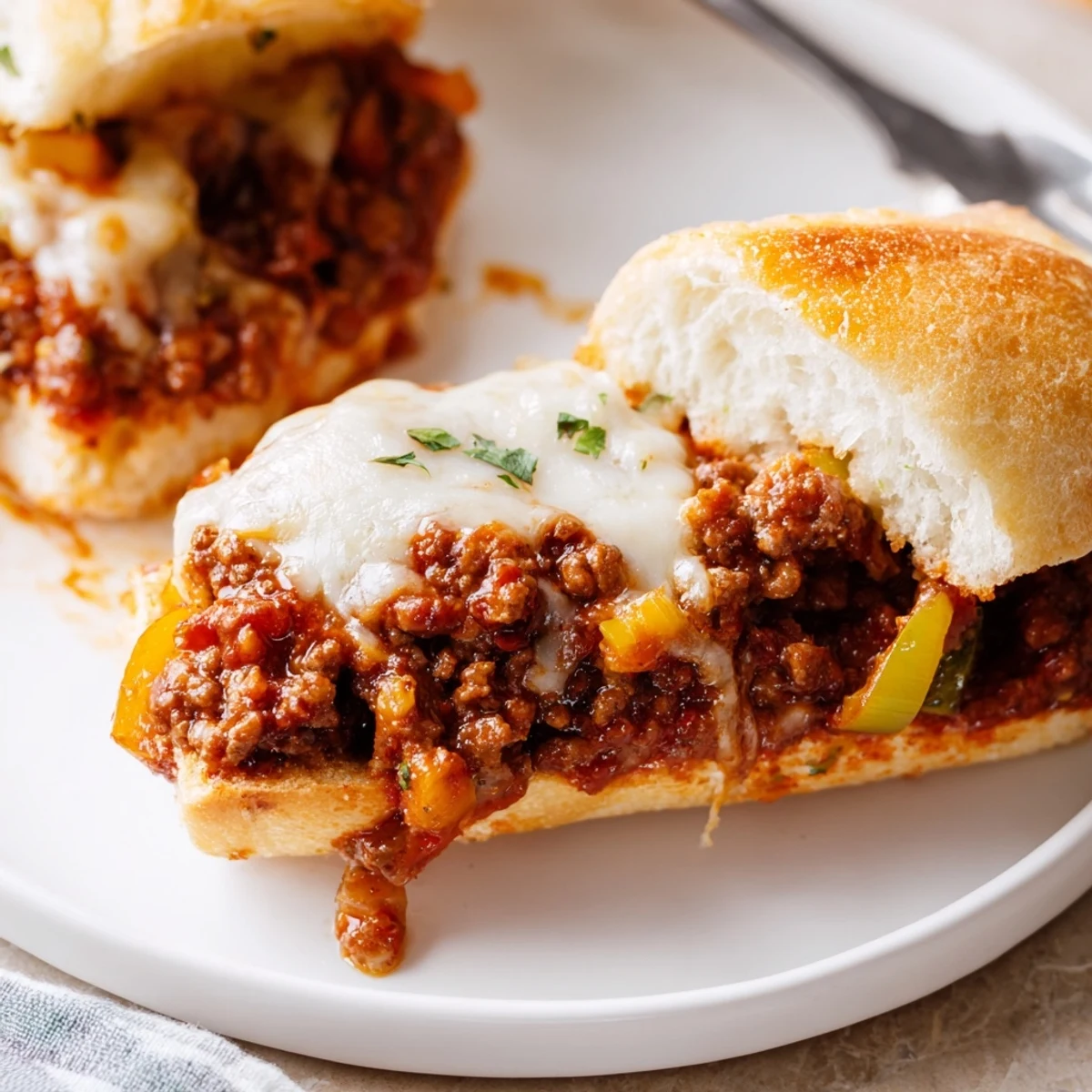 Garlic Bread Sloppy Joes piled high, gooey cheese and savory beef