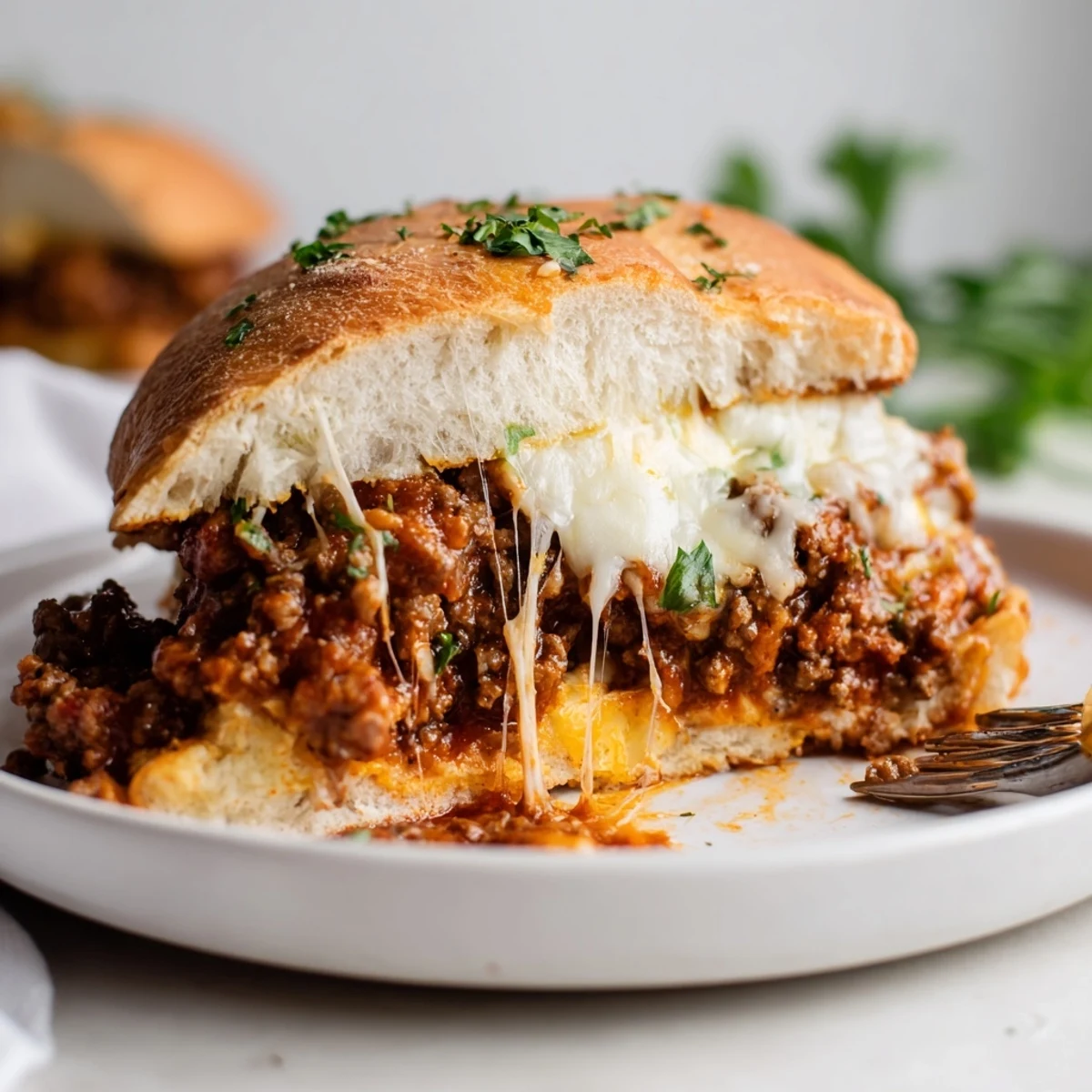 Toasted Garlic Bread Sloppy Joes served hot with crisp salad on the side
