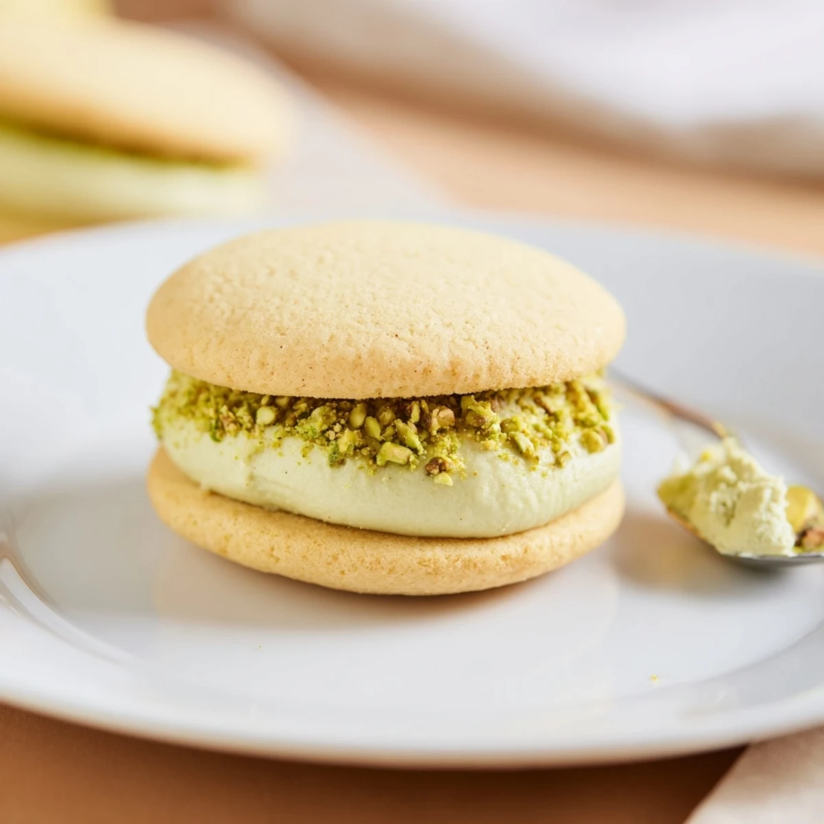 Freshly baked Pistachio Cream Cookies Recipe arranged on wire rack, warm steam