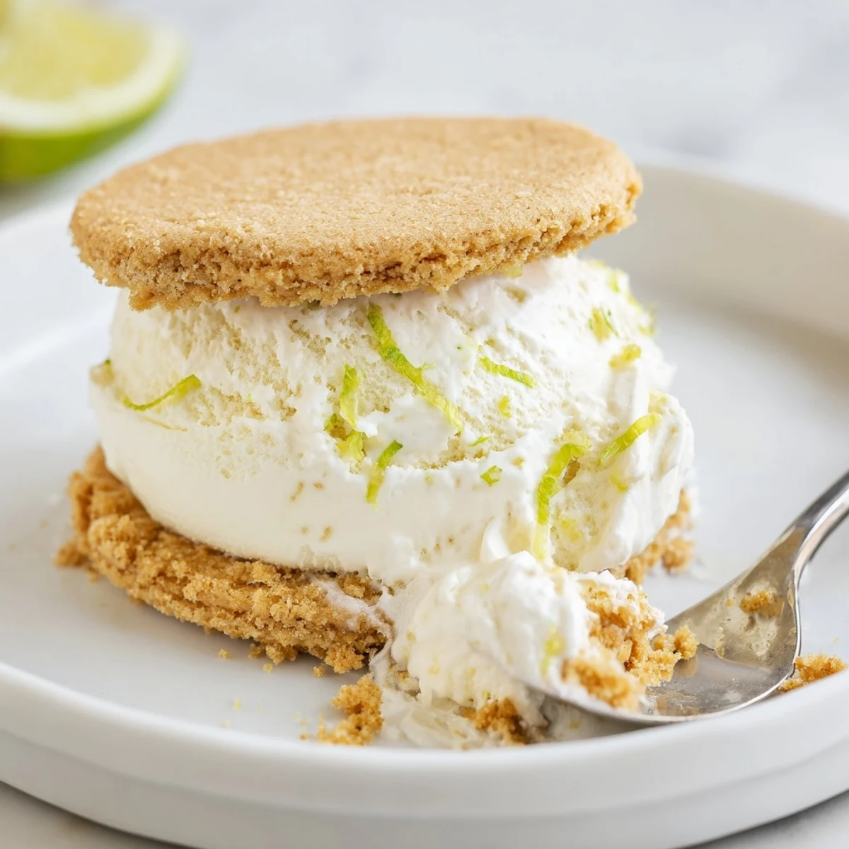 Bright, tangy Key Lime Pie Ice Cream Sandwiches served on parchment, ready to eat  