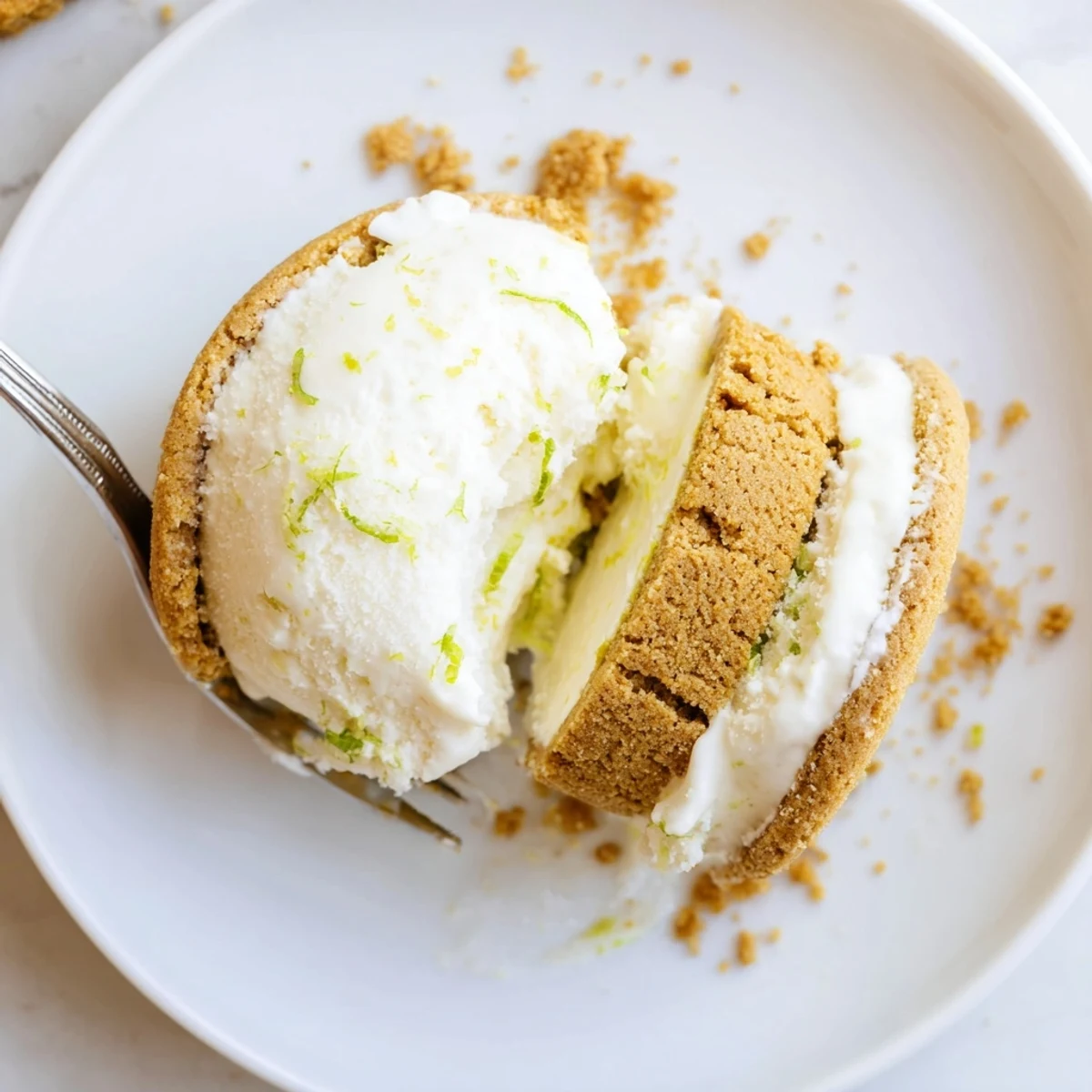 Handheld Key Lime Pie Ice Cream Sandwiches rolled in crushed graham for extra texture