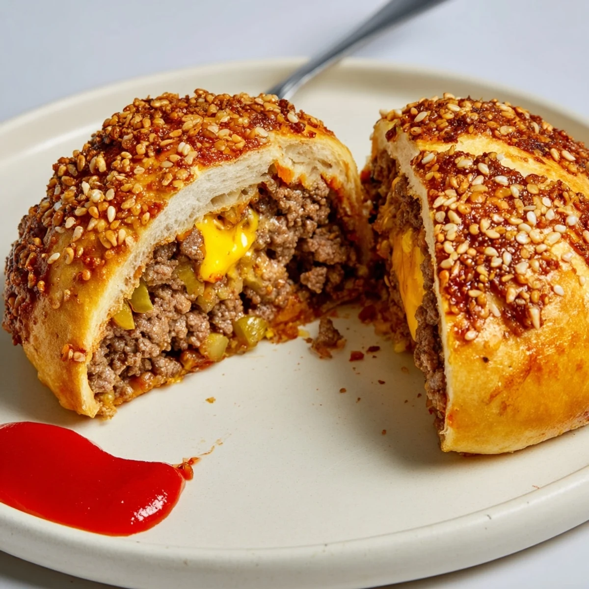 Handheld Cheesy Cheeseburger Bombs Explosion Recipe bursting with savory beef, melted cheddar