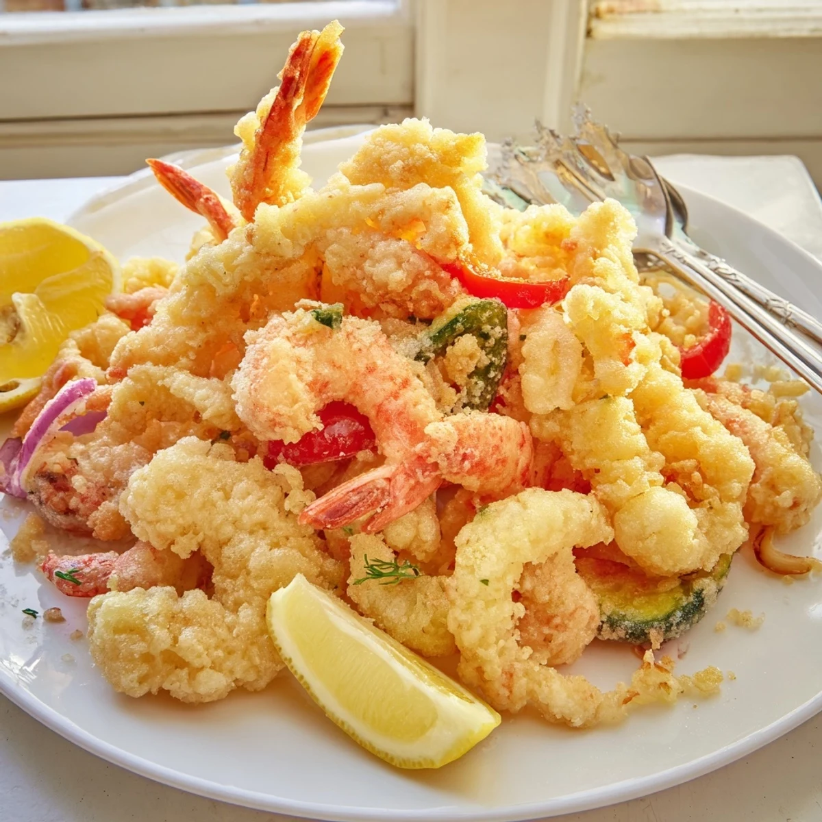 Crispy Shrimp Fritto Misto served hot with parsley and aioli for dipping