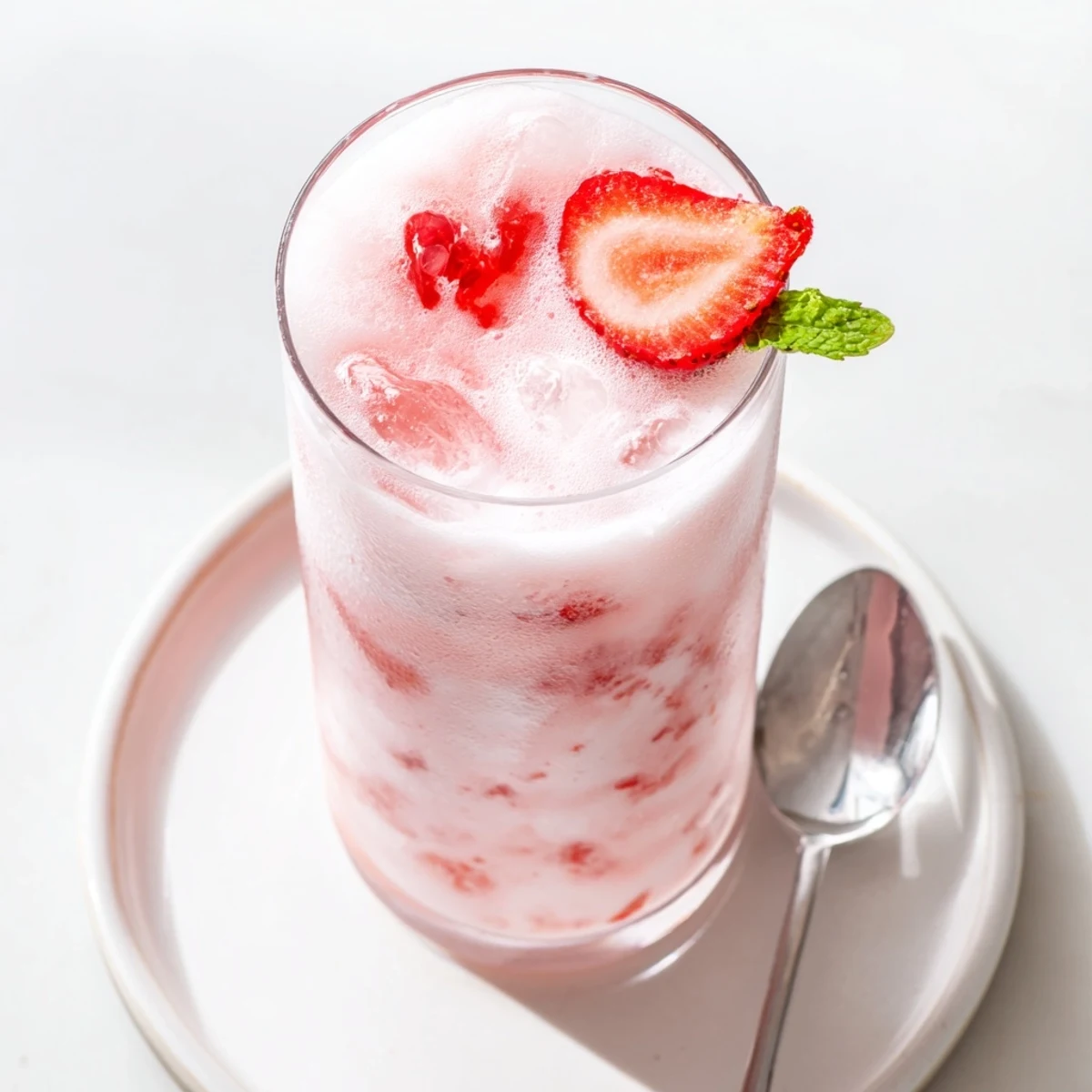 Chilled Strawberry Coconut Cooler Recipe blended with creamy coconut milk and ice  