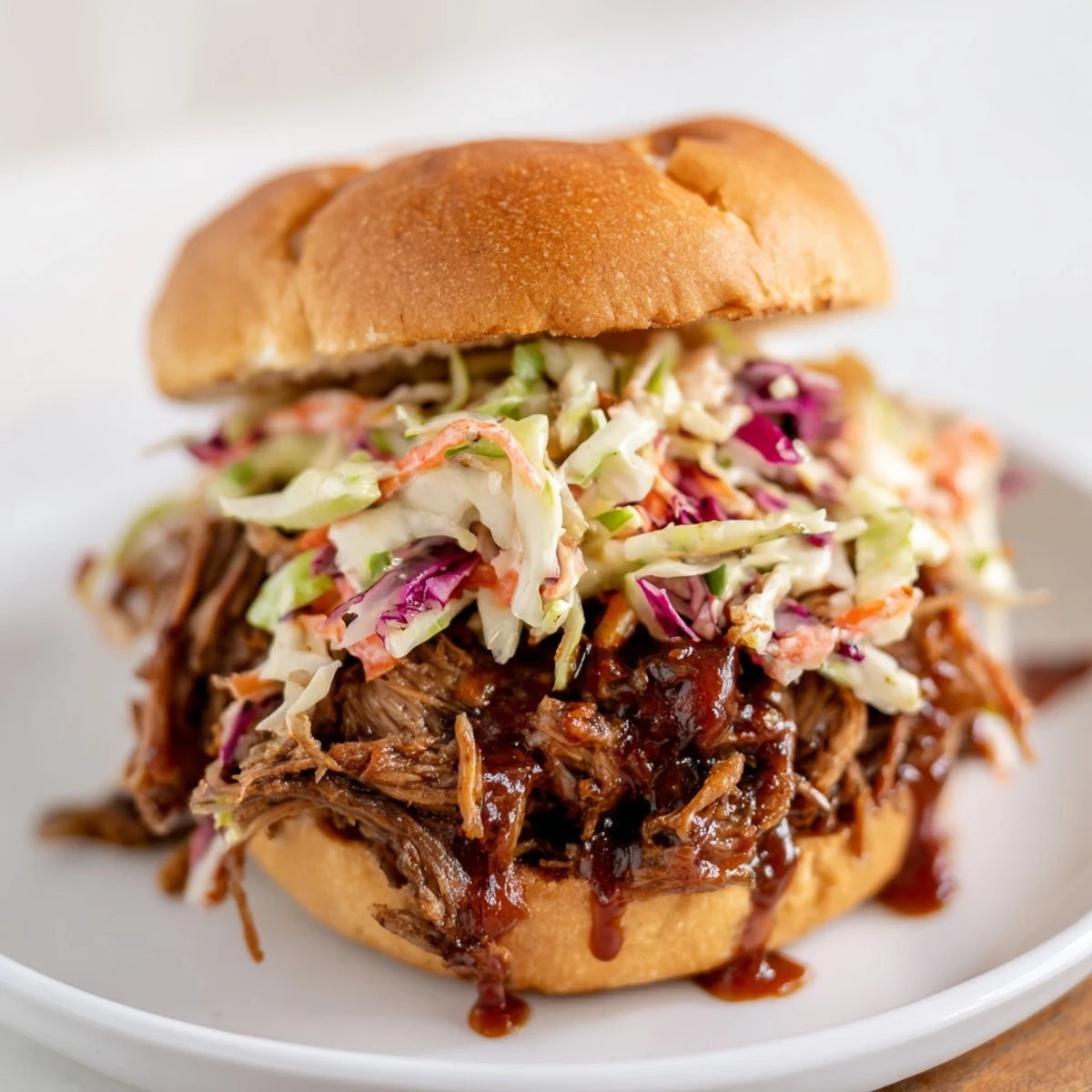 Savory pulled beef sliders featuring smoky meat and crisp coleslaw on soft golden buns