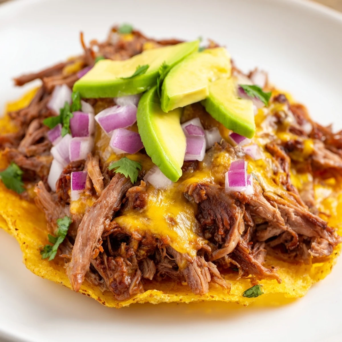 Tender slow-cooked beef nestled in warm tortillas with a crispy cheddar and Monterey Jack cheese edge