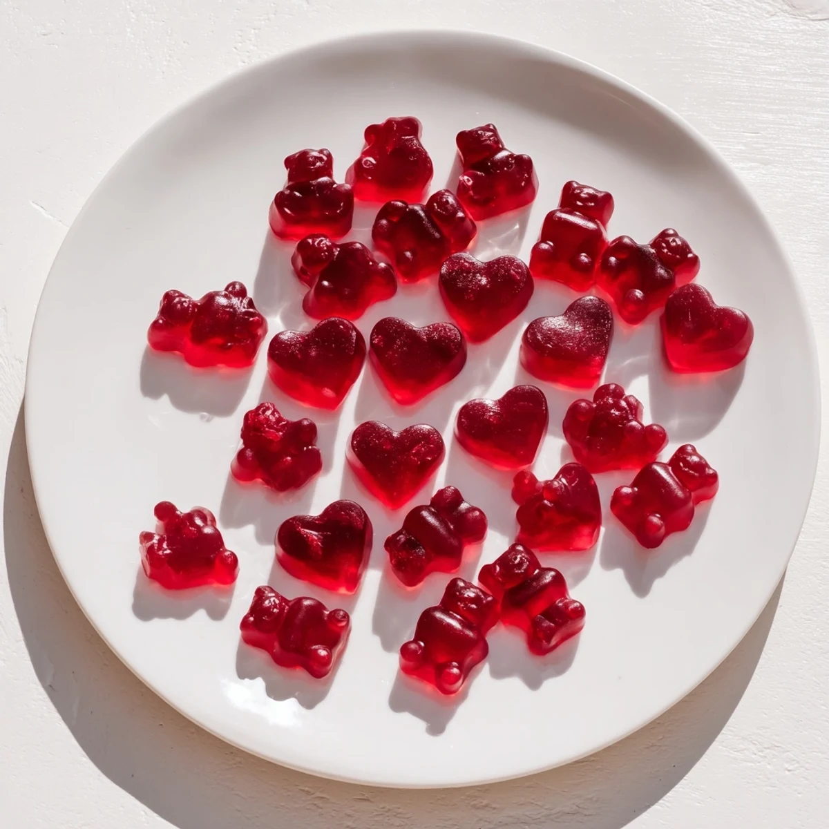 Chewy homemade raspberry gummy snacks arranged in silicone molds with vibrant red color