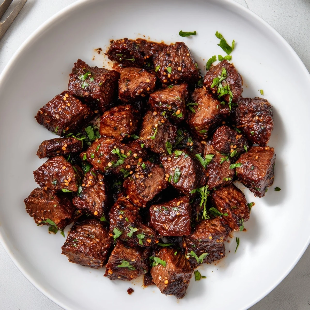 Marinated Sweet Spicy Jerk Style Beef Bites, tender, served hot with toothpicks.