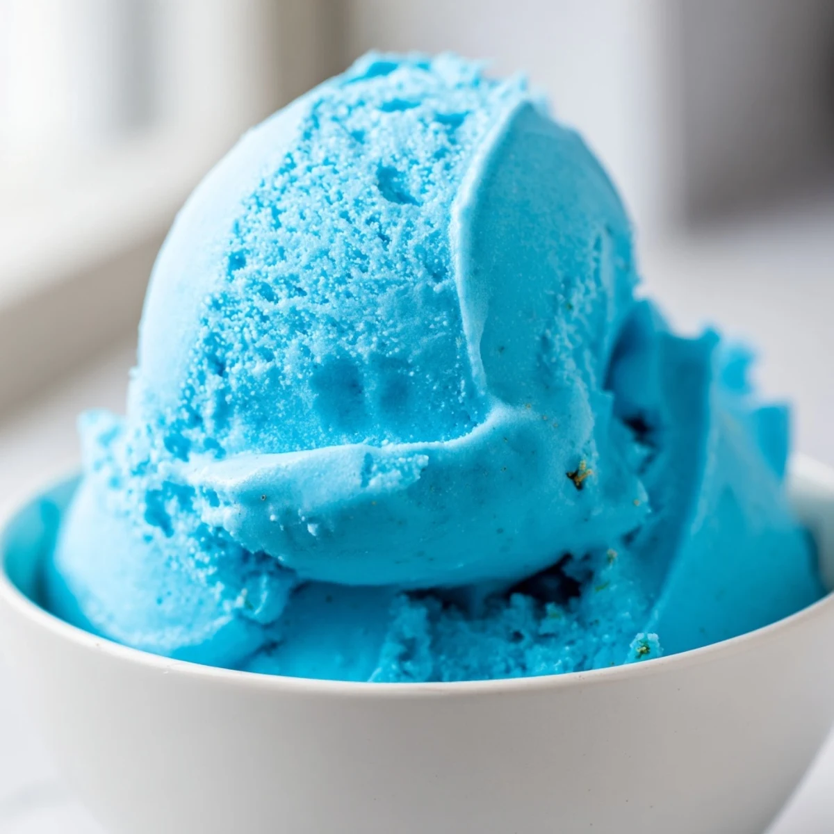 Vibrant Blue Moon Ice Cream in a chilled bowl showing smooth velvety texture