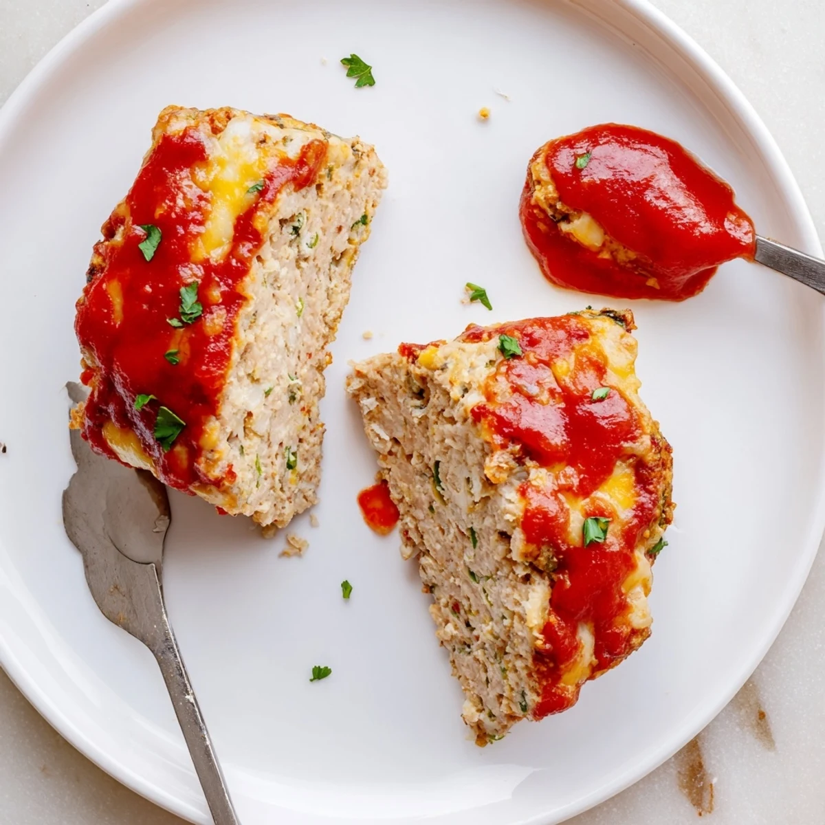 Parmesan chicken meatloaf fresh from the oven with bubbling melted mozzarella