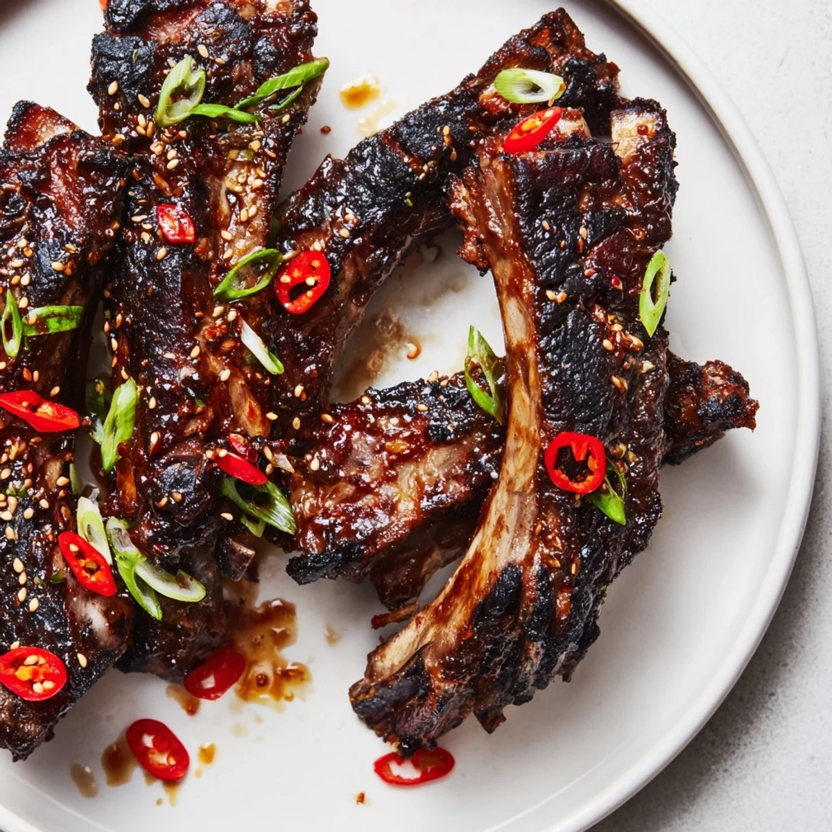 Smoky, sticky Korean BBQ lamb ribs finished with a tangy yuzu squeeze and sesame seeds