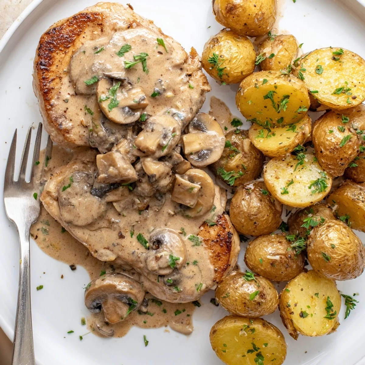 Creamy Mushroom Chicken Herb Potatoes