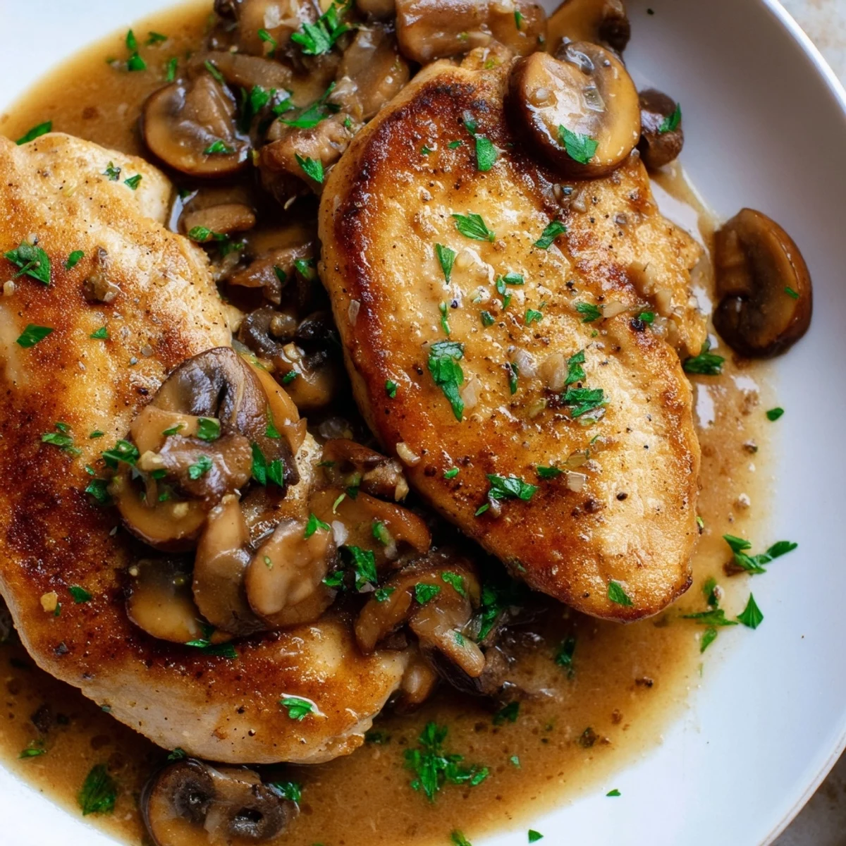 Creamy dairy-free Marsala wine sauce coats tender browned chicken and sautéed cremini mushrooms in a single cast-iron skillet.