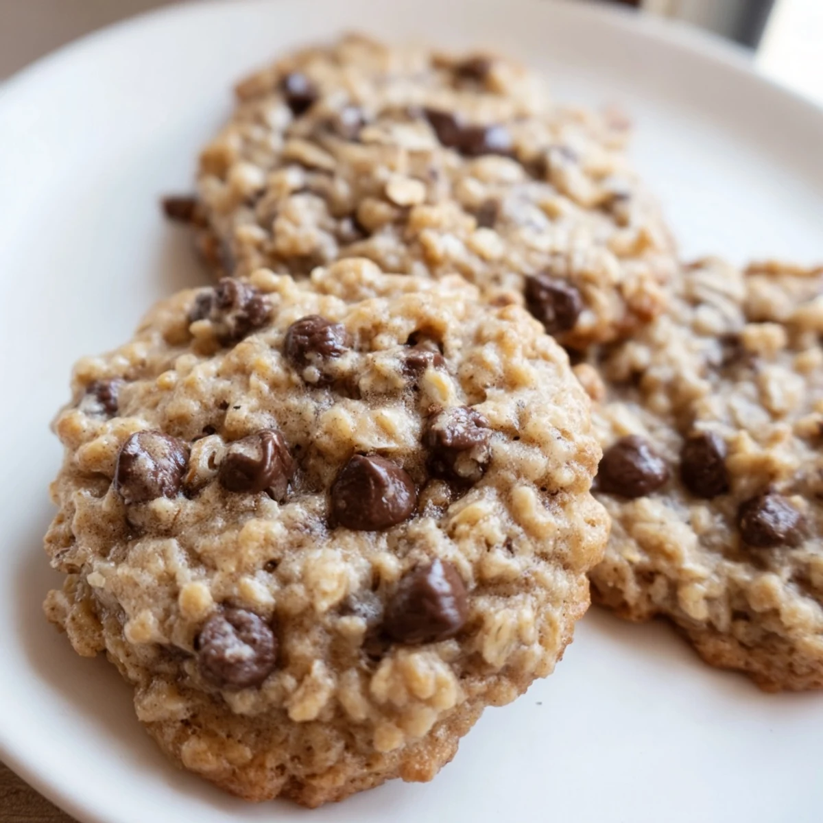 Golden chewy banana oatmeal cookies fresh from the oven on parchment paper
