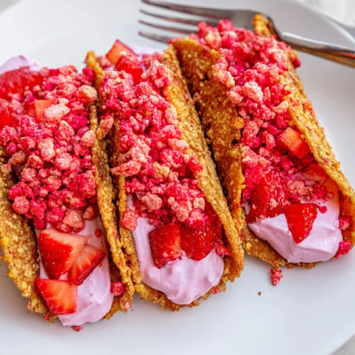 Strawberry Crunch Cheesecake Tacos
